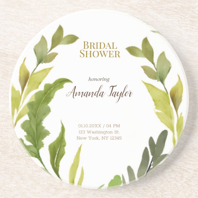 Blumengrün Watercolor Brautparty Getränkeuntersetzer (Vorne)