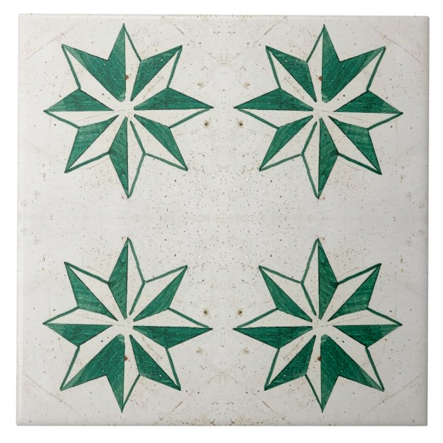 Blumengrün weiß Moderne portugiesische Azulejos Ti Fliese (Vorderseite)