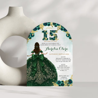 Blumengrünes Kleid Coquette Quinceanera Bogen Einladung