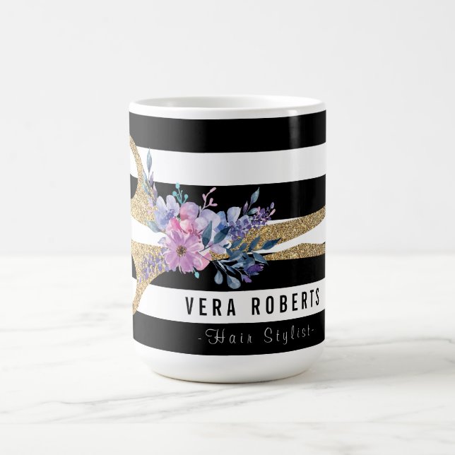 Blumenhaar Stylist Glitzer Schere Schönheit Streif Kaffeetasse (Mittel)