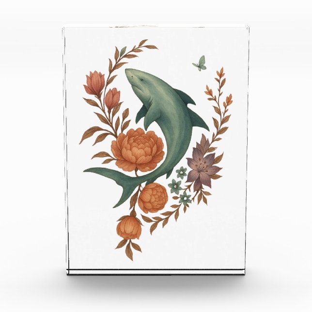 Blumenhaie Harmonie - Natur und Meeresfusion Kunst Fotoblock (Vorderseite)