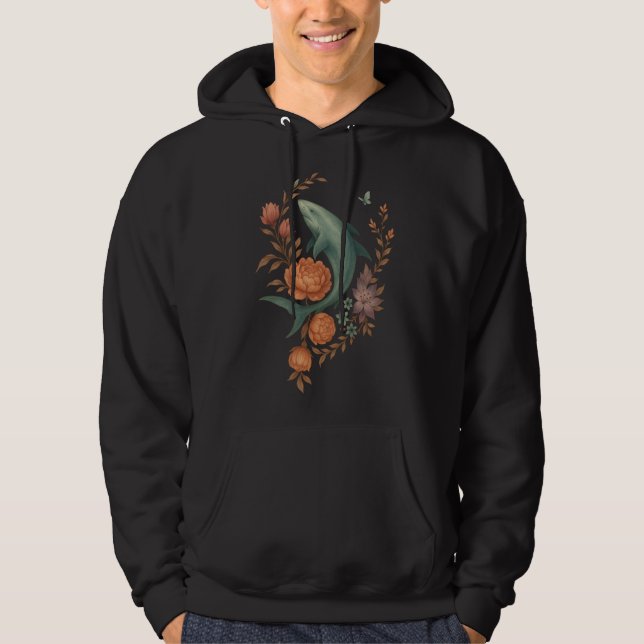 Blumenhaie Harmonie - Natur und Meeresfusion Kunst Hoodie (Vorderseite)