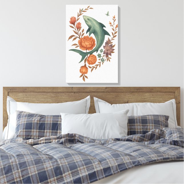 Blumenhaie Harmonie - Natur und Meeresfusion Kunst Leinwanddruck (Insitu (Schlafzimmer))