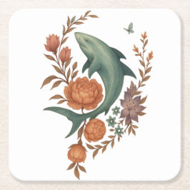 Blumenhaie Harmonie - Natur und Meeresfusion Kunst Rechteckiger Pappuntersetzer