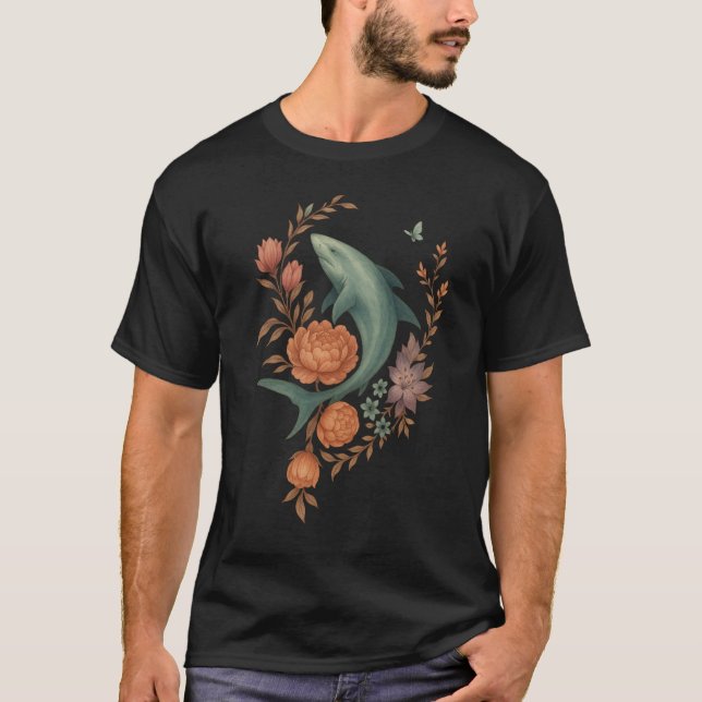 Blumenhaie Harmonie - Natur und Meeresfusion Kunst T-Shirt (Vorderseite)
