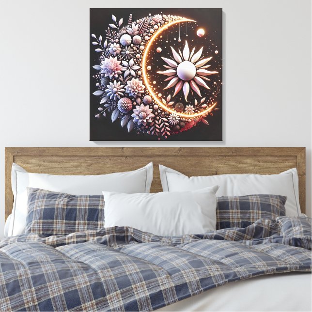 Blumenhalber Mond gesteppte Leinwand drucksvoll (Insitu (Schlafzimmer))
