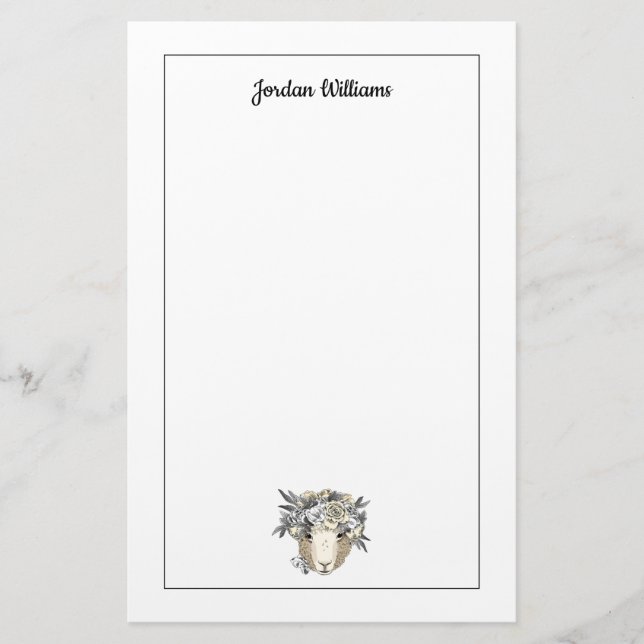 Blumenhalo-Schafe | addieren Ihren Namen Briefpapier (Vorderseite)