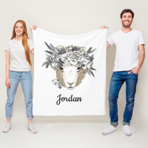 Blumenhalo-Schafe   addieren Ihren Namen Fleecedecke