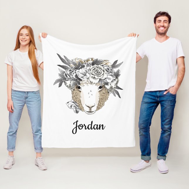 Blumenhalo-Schafe | addieren Ihren Namen Fleecedecke (Beispiel)
