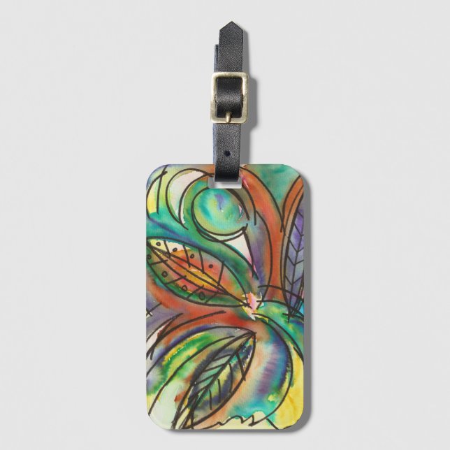 Blumenhandgemalte Aquarellkunst Gepäckanhänger (Vorderseite Vertikal)