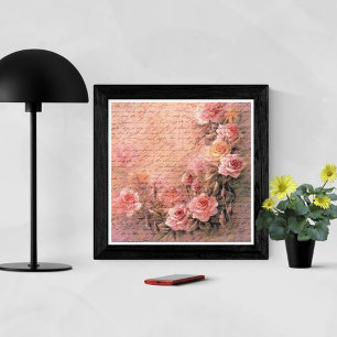 Blumenhandschrift - Rose Antiquitäten Poster