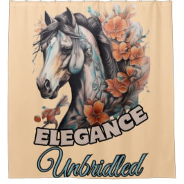 Blumenharmonie: Horse Tattoo mit Orangen Blüten Duschvorhang