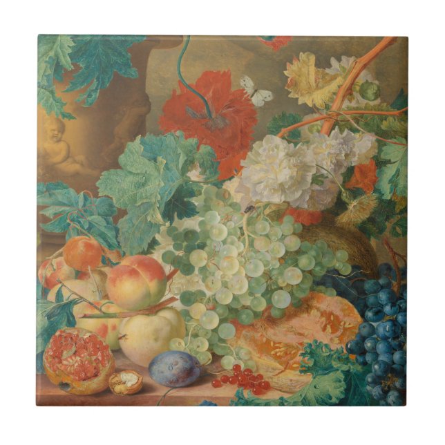Blumenharmonie und Fruchtbarer Splendor Botanische Fliese (Vorderseite)