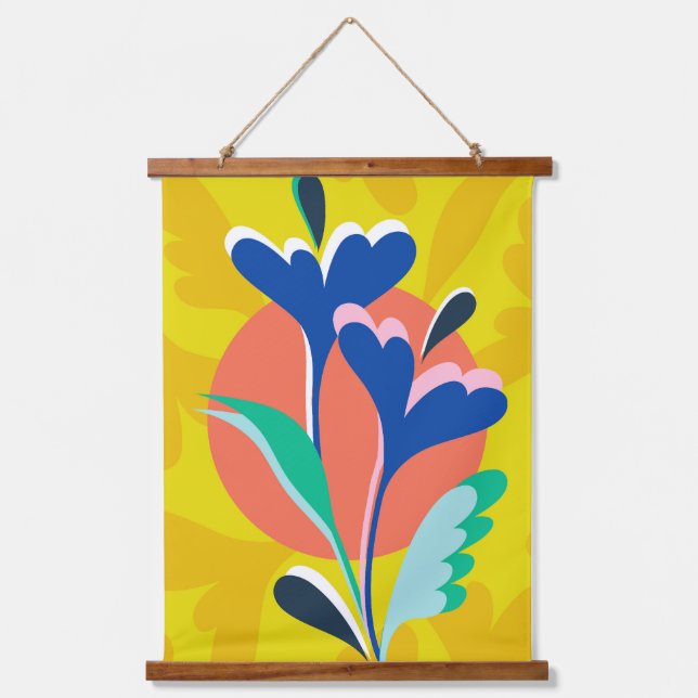 Blumenharmonie Wandteppich Mit Holzrahmen (Vorderseite)