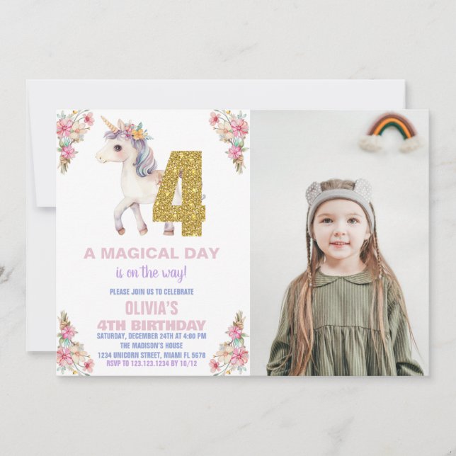 Blumenharmonika zum Geburtstag Einladungen mit Fot (Vorderseite)