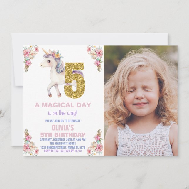 Blumenharmonika zum Geburtstag Einladungen mit Fot (Vorderseite)