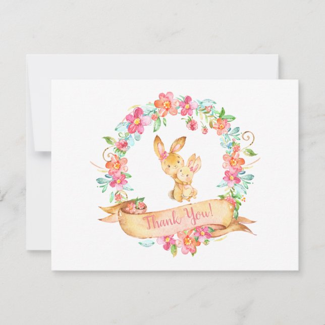 Blumenhäschen-Kranz-Dusche danken Ihnen zu merken Dankeskarte (Vorderseite)