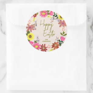 Blumenhase Frohe Ostern Frühlingsgeschenk Runder Aufkleber