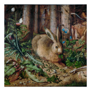 Blumenhase Kunst Wald Vintage Glanzfinish Poster