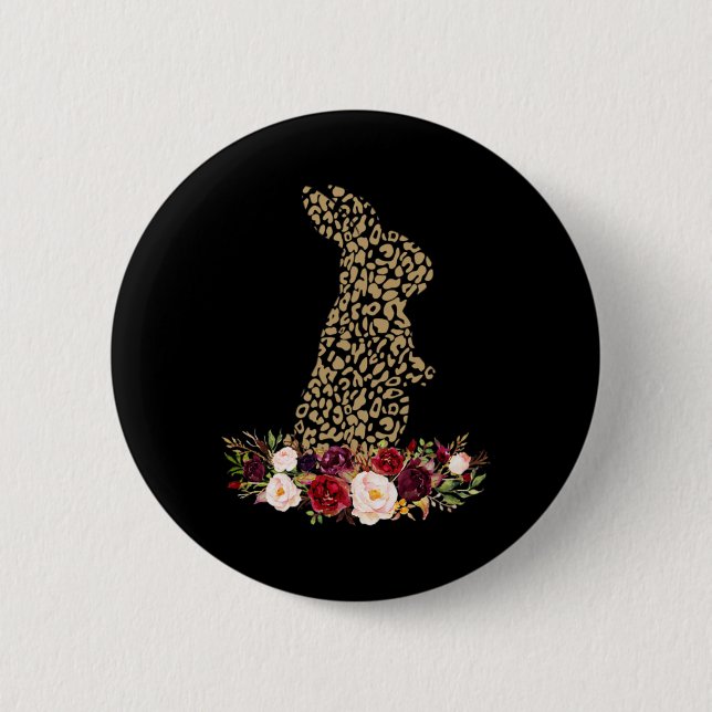 Blumenhase Leopard Cheetah Druck Ostern G Button (Vorderseite)