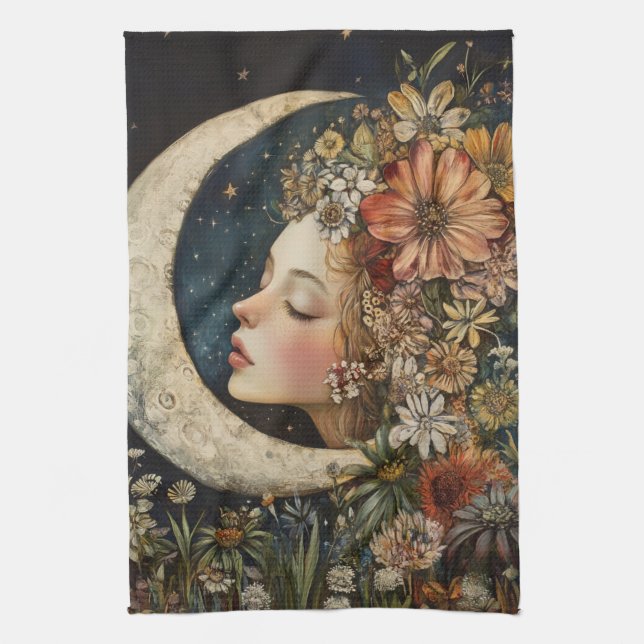 Blumenhaut und Crescent Moon 2 Geschirrtuch (Vertikal)