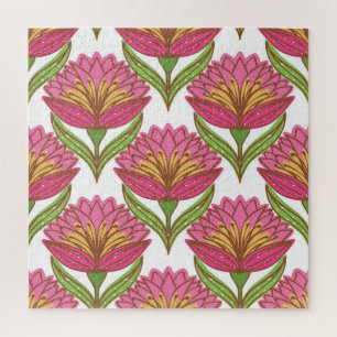Blumenhelle: Rot Weiß Vintage. Puzzle