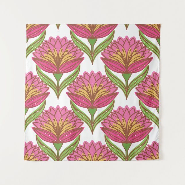 Blumenhelligkeit: Rot weiß Vintag. Wandteppich (Vorderseite)