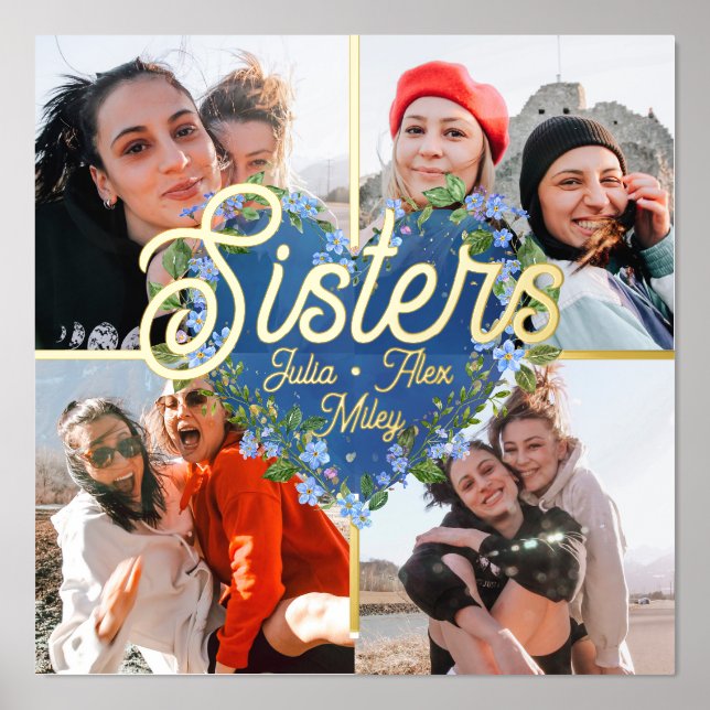 Blumenherz 4 Foto Collage Schwestern BESTE FREUNDI Foliendrucke (Vorderseite)