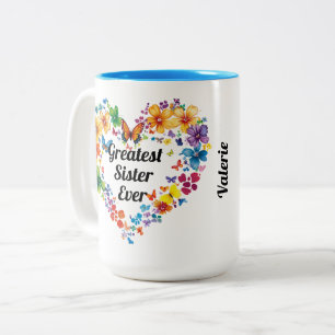 Blumenherz "Bestste Schwester Ever" mit Gedicht Zweifarbige Tasse