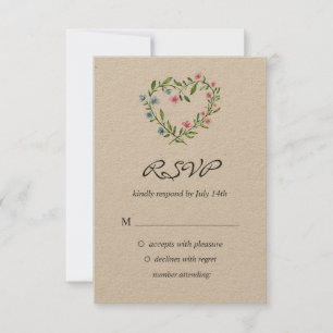 Blumenherz. Blume elegant Kranz. Hochzeit RSVP Karte