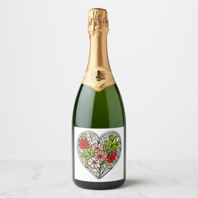 Blumenherz Champagnerflaschenetikett (Vorderseite)