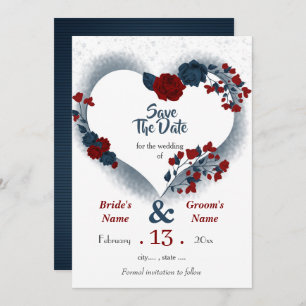 Blumenherz der Marine und Bordeaux Save The Date