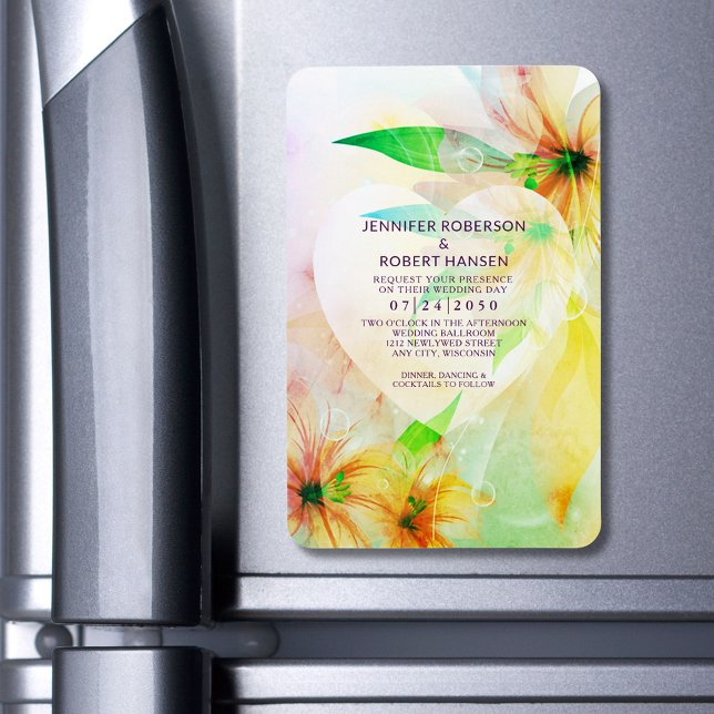 Blumenherz-Dewdrops Gelber Hibiskus Wed Einladung Magnet (Floral Heart Dewdrops Yellow Hibiscus Wed Invite Magnet)