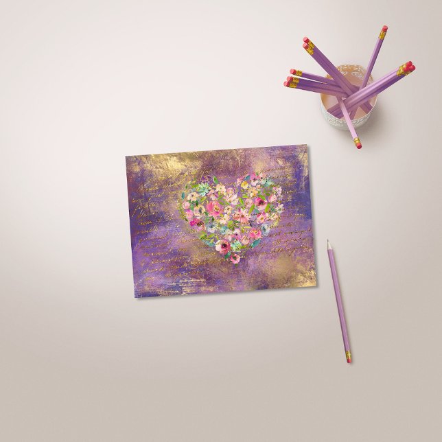 Blumenherz Gold Antike Handschrift Postkarte (Von Creator hochgeladen)