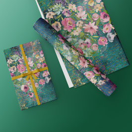 Blumenherz Gold Romantische Handschrift Geschenkpapier