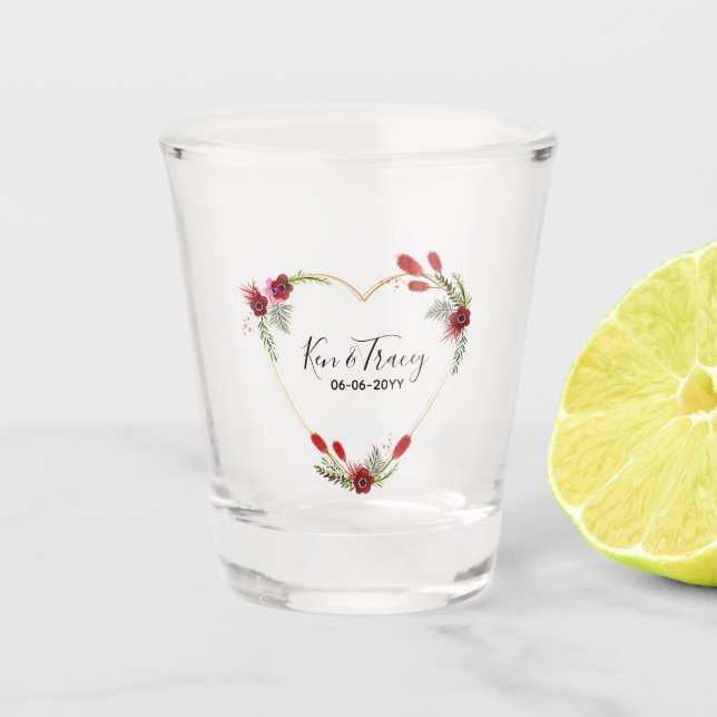 Blumenherz-Hochzeitsglas Schnapsglas (Vorderseite)