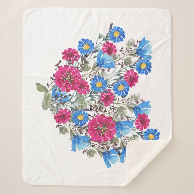 Blumenherz in Aquarellfarben, helle Wildblumen Sherpadecke (Vorderseite)