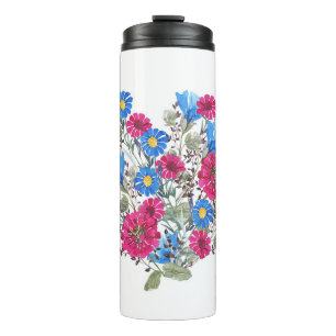 Blumenherz in Aquarellfarben, helle Wildblumen Thermosbecher