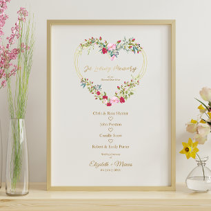 Blumenherz in Love Memory Hochzeitstil in Rot Poster