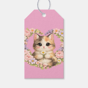 Blumenherz Kawaii Kunst Kätzchen Geschenkanhänger