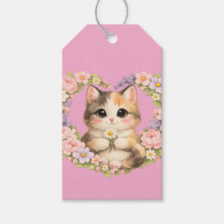 Blumenherz Kawaii Kunst Kätzchen Geschenkanhänger