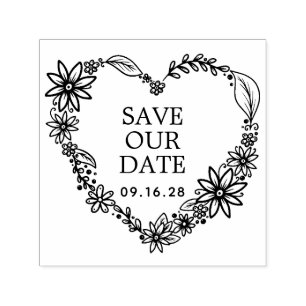 Blumenherz-Kranz Save-The-Date Permastempel