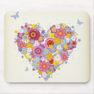 Blumenherz mit Schmetterlingen Mousepad
