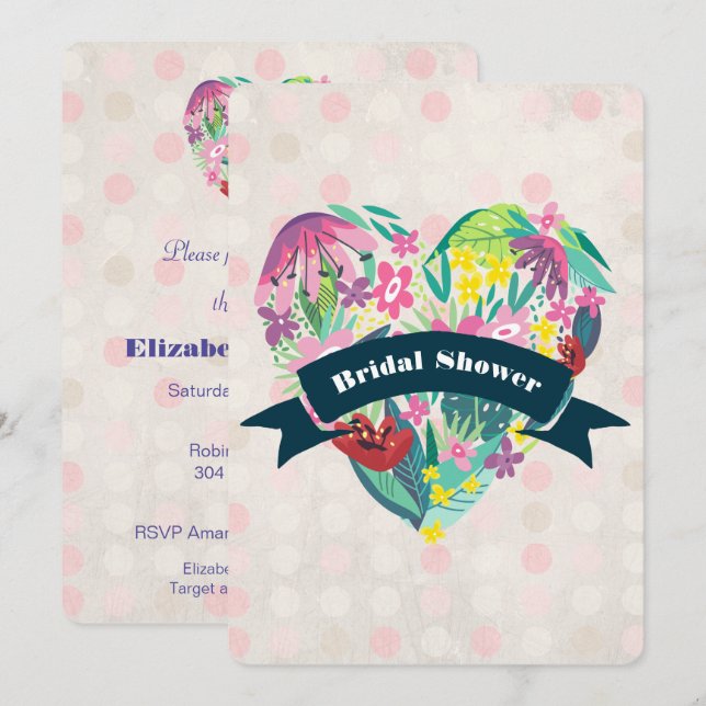 Blumenherz mit tropischen Blume Brautparty Einladung (Vorne/Hinten)