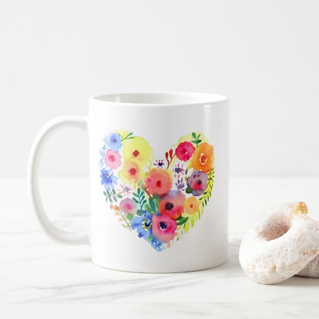 Blumenherz mit Zitat der Mama Kaffeetasse (Mit Donut)