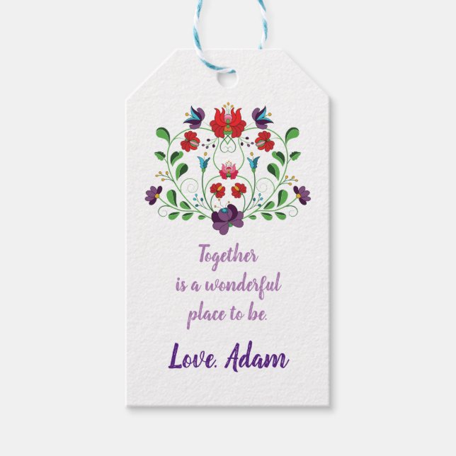 Blumenherz mit Zitat Geschenkanhänger (Vorderseite)