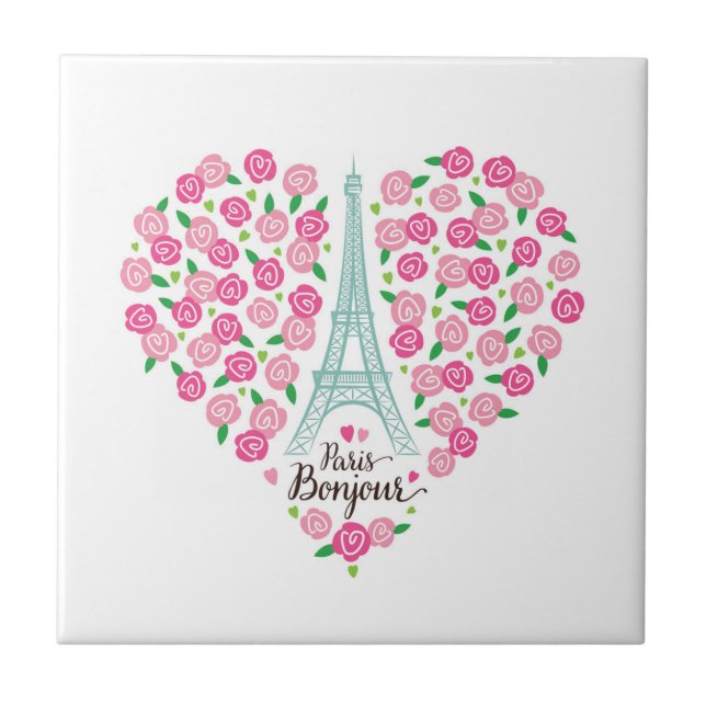 Blumenherz Paris Bonjour | Fliese (Vorderseite)
