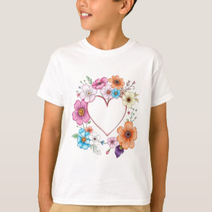 Blumenherz Rahmen Romantische handGezeichnet Blume T-Shirt