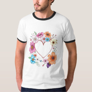 Blumenherz Rahmen Romantische handGezeichnet Blume T-Shirt