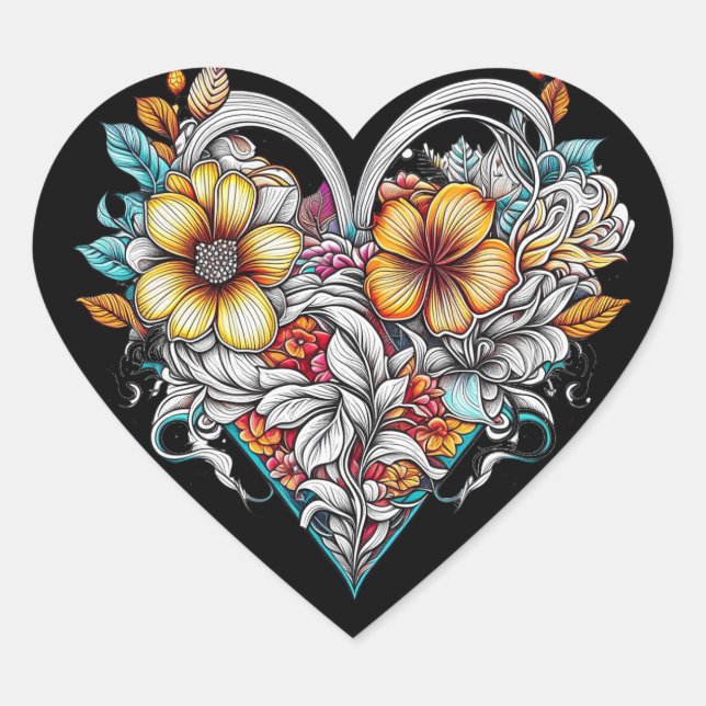 Blumenherz Romantik Herz-Aufkleber (Vorderseite)